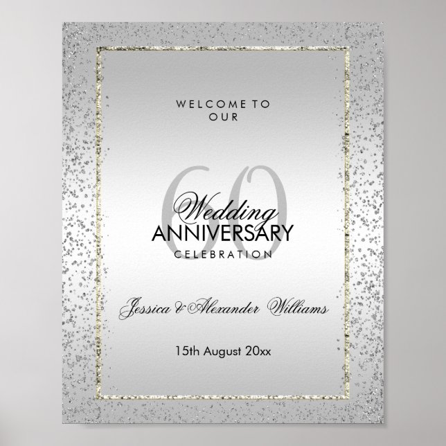 Poster Design Silver Confetti 60e Mariage Diamond (Devant)