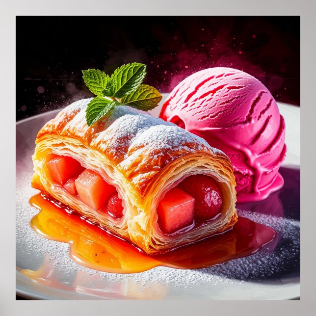 Poster Dessert de pâtisserie au framboise (Devant)