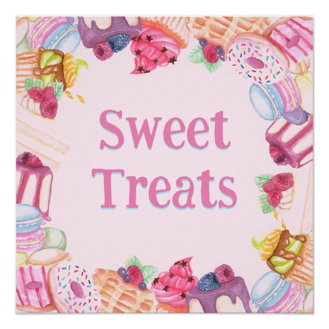Poster Desserts de friandises rose (Devant)