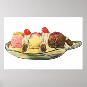 Poster Desserts de nourriture vintage, cerises de banane