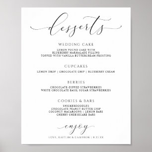 Poster Desserts mariages Menu Signe Élégant Script Luxe