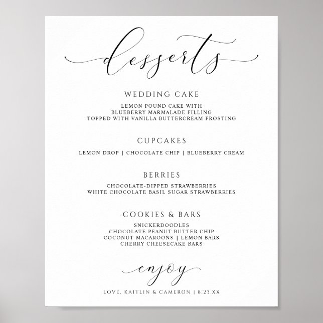Poster Desserts mariages Menu Signe Élégant Script Luxe (Devant)