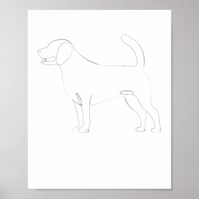 Poster Dessin 1 ligne pour chien debout 1 (Devant)