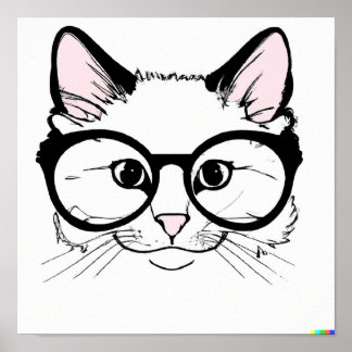 Poster Dessin à la main Chat portant des lunettes