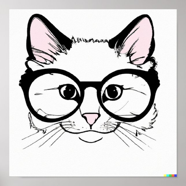 Poster Dessin à la main Chat portant des lunettes (Devant)