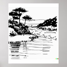dessin à la main croquis fluvial dans l'art Ukiyo-
