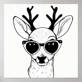 Poster Dessin à la main de cerfs portant des lunettes