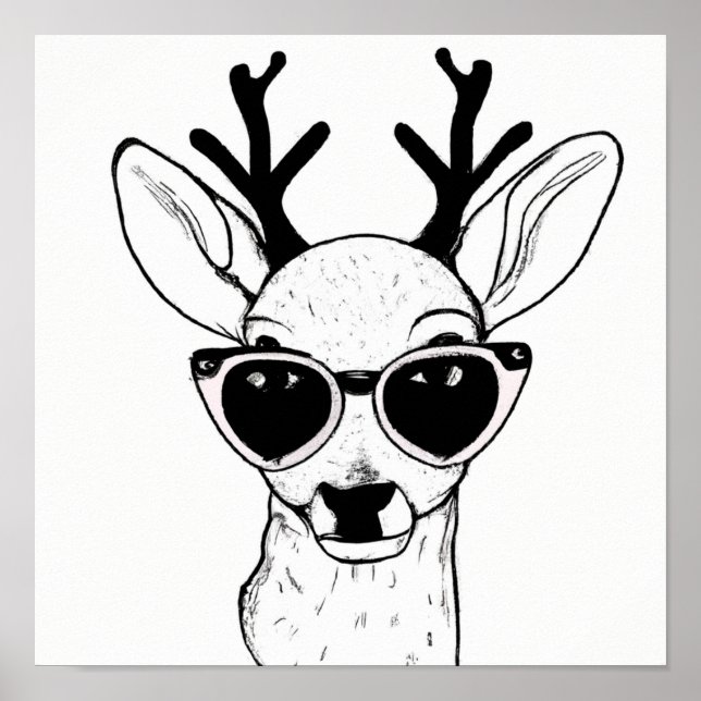 Poster Dessin à la main de cerfs portant des lunettes (Devant)