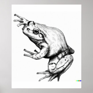 Poster dessin à la main Frog in Ukiyo-E Style art