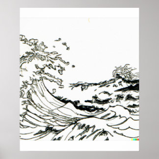 Poster dessin à la main Great Wave au large de Kanagawa