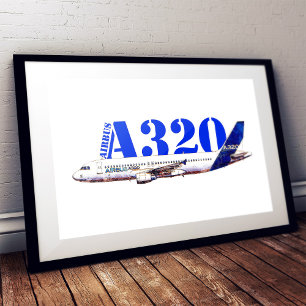 Poster Dessin à l'aquarelle du profil de l'avion Airbus A