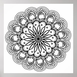 Poster Dessin à main de mandala de fleurs