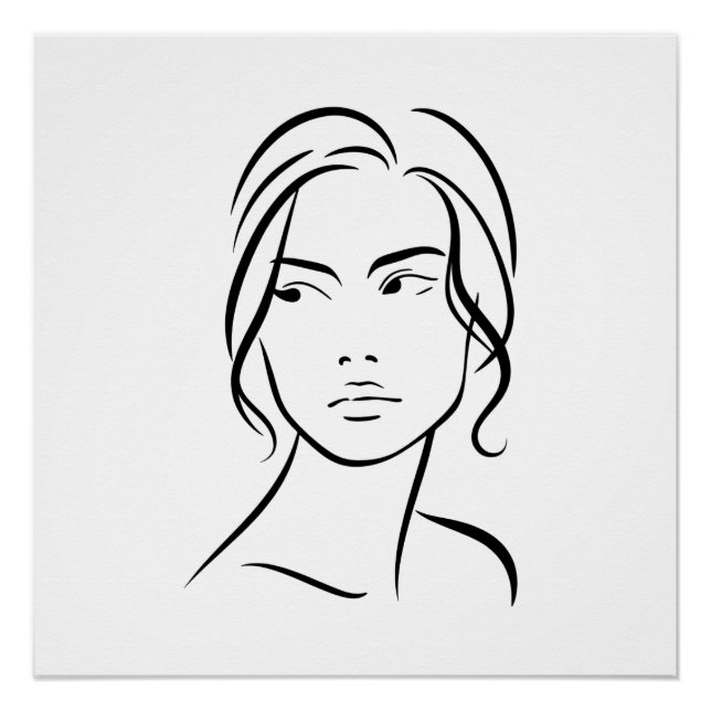 Poster Dessin à visage féminin d'une ligne 4 (Devant)