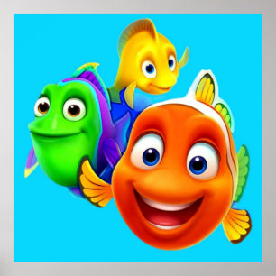 Poster Dessin amusant jouer à bulles guppies