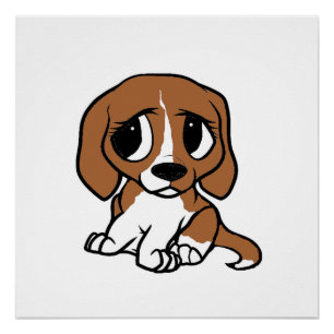 Poster dessin animé beagle rouge blanc