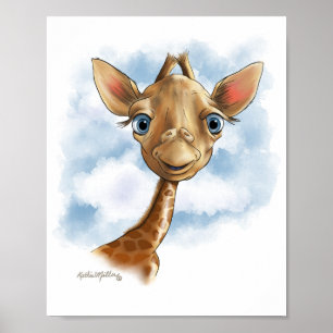 Poster Dessin animé de bébé girafe mignon