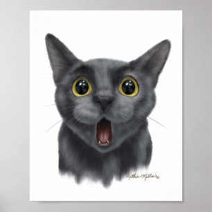 Poster Dessin animé de chat noir drôle