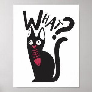 Poster Dessin animé de chat noir drôle et mignon pour bla