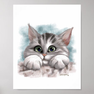 Poster Dessin animé de chaton tabby gris adorable
