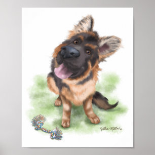Poster Dessin animé de chiot Berger allemand adorable