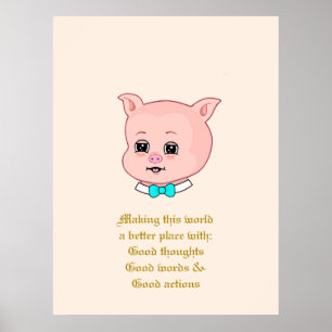 Poster Dessin animé de cochon mignon & Mots positifs