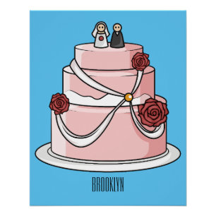 Poster dessin animé de gâteau mariage