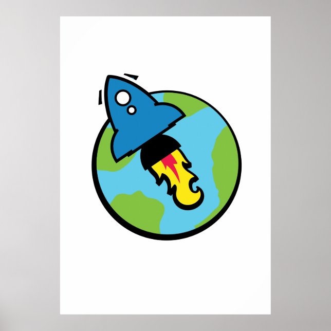 Poster Dessin animé de science-fiction Fusée et planète (Devant)