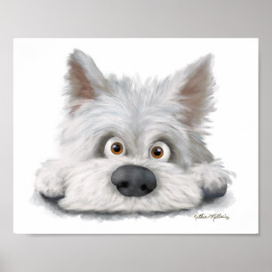 Poster Dessin animé de Scottish Terrier blanc adorable