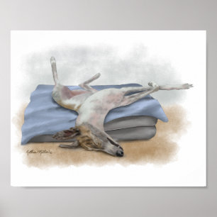 Poster Dessin animé drôle de lévrier gris endormi