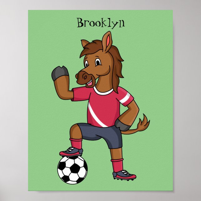 Poster Dessin animé d'un cheval drôle et mignon jouant au (Devant)