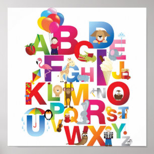 Poster dessin animé fou alphabet encadré
