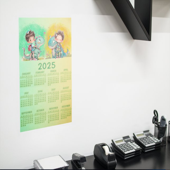 Poster Dessin animé garcon bizarre & dinosaure  (Quirky Boy & Dinosaur Cartoon Poster)