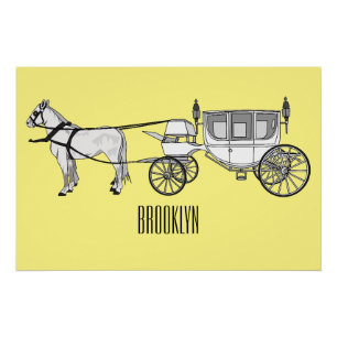 Poster dessin animé mariage cheval & calèche