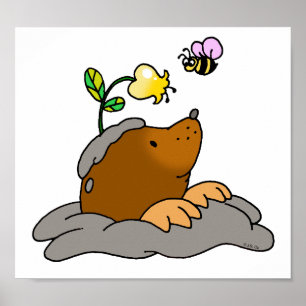 Poster dessin animé mignon avec une abeille à fleurs