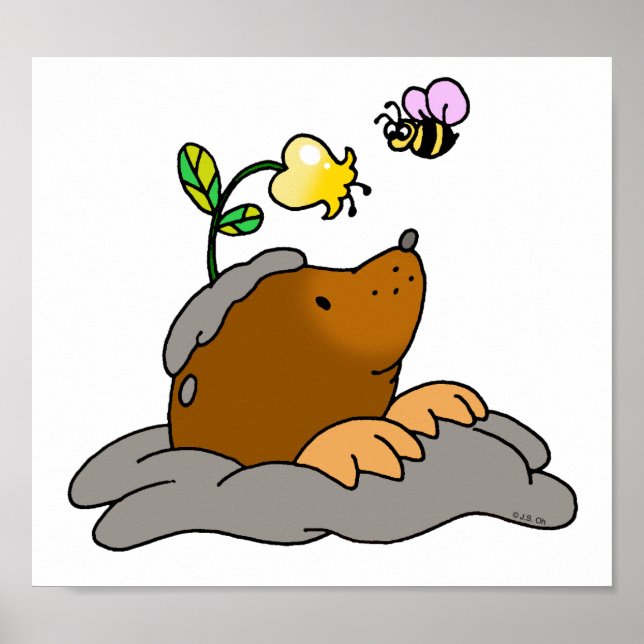 Poster dessin animé mignon avec une abeille à fleurs (Devant)