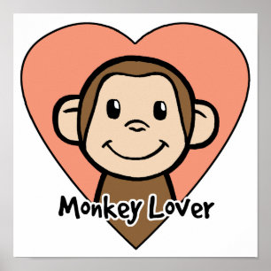 Poster Dessin animé mignon Clip Art Sourire Singe Amour d