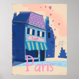 Poster Dessin animé vintage de la rue de Paris