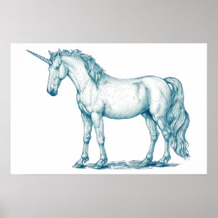 Poster Dessin antique d'une licorne