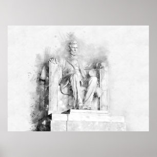 Poster dessin aquarelle et crayon du Lincoln Memorial