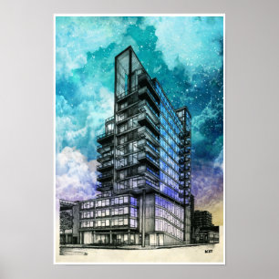 Poster Dessin architectural de bâtiment moderne