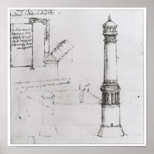 Poster Dessin architectural, tour, Leonardo da Vinci