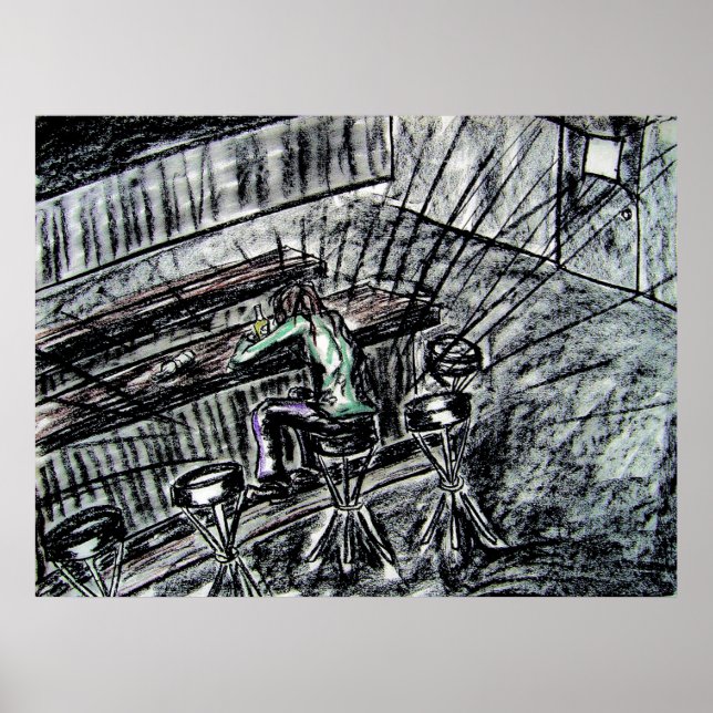 Poster Dessin au charbon de bois de cubes de bière et de  (Devant)