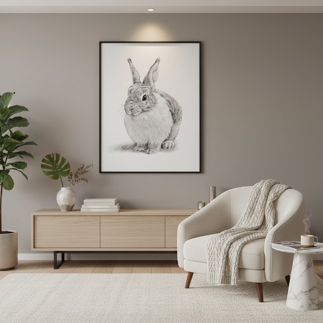 Poster Dessin au crayon de lapin mignon (Créateur téléchargé)