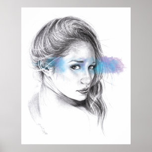 Poster Dessin au crayon de portrait de fille