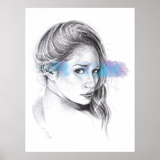 Poster Dessin au crayon de portrait de fille (Devant)