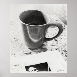 Poster Dessin au crayon noir et blanc de la tasse de café