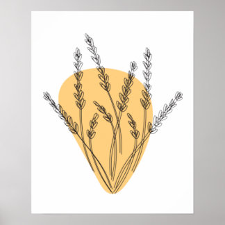 Poster Dessin au trait de branches et de feuilles