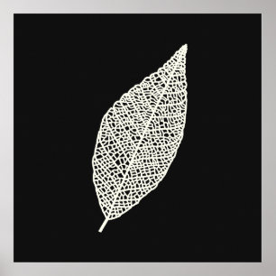 Poster Dessin au trait de feuille de squelette noir et bl