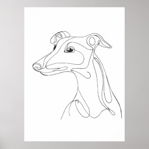 Poster Dessin au trait de lévrier gris - Design minimalis