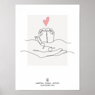 Poster Dessin au trait unique de pieds de bébé pour la dé